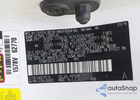 2014 Toyota Sienna Le V6 8 Passenger from USA, damaged, VIN 5TDKK3DC3ES469578